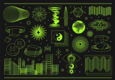 Psychedelic trippy set. Vector modern neon line style cartoon character logo illustration. Trippy,lsd,futuristic,acid print for poster,logo,tee concept