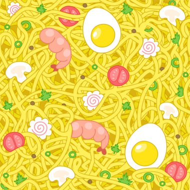 Intsant noodle ramen seamless pattern. Vector hand drawn style illustration doodle icon. Asian noodle,instant ramean seamless pattern,wallpaper concept