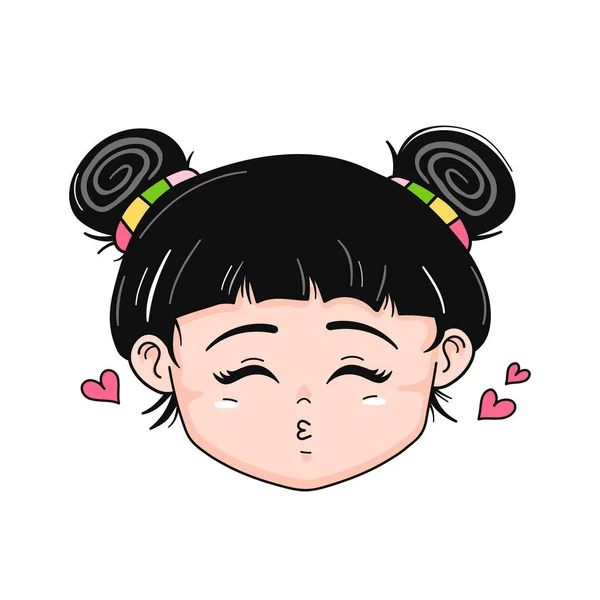 Cute Funny Anime Japan Style Girl Face Vector Hand Drawn — 스톡 벡터
