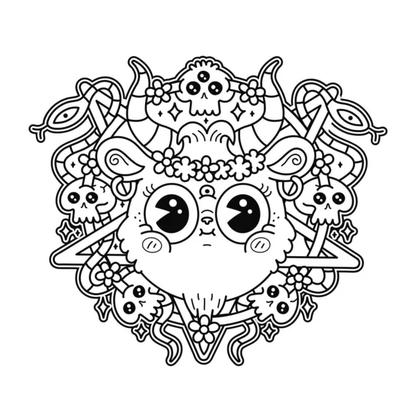 Funny Goat Satan Head Pentagram Vector Cartoon Character Illustration Logo Ilustración de stock