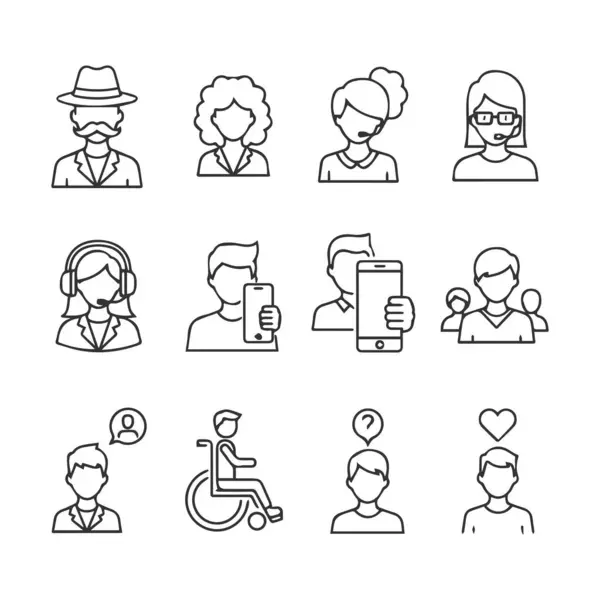 Çeşitli insanların on iki çizgi simgesi ve iletişim