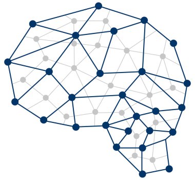 Yapay Zeka sembolü, noktalarla bağlantı kurma, insan beyni, zeka ve bilgelik işareti