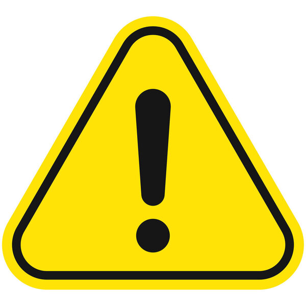 Знак предупреждения с восклицательным знаком на белом фоне. Значок опасности, предупреждающий об опасности для людей