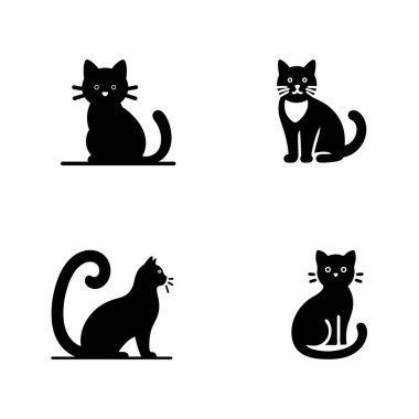 Kedi ve kedi hade baş simge siluet vektör çizim biçimi beyaz arkaplan üzerinde