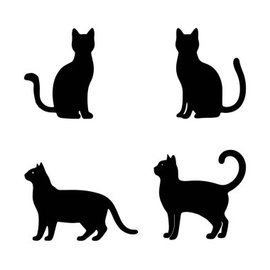 Cat and cat hade  head icon silhouette vector illustration style on a white background