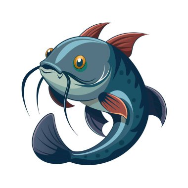 Beyaz Arkaplanda Siyah Kedi Balığı Silüeti Vektör Sanatı