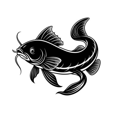 Beyaz Arkaplanda Kedi Balığı Silueti Vektör Tasarımı
