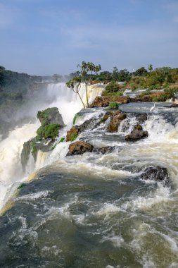 Iguazu şelaleleri bulutlu havada. Yüksek kalite fotoğraf