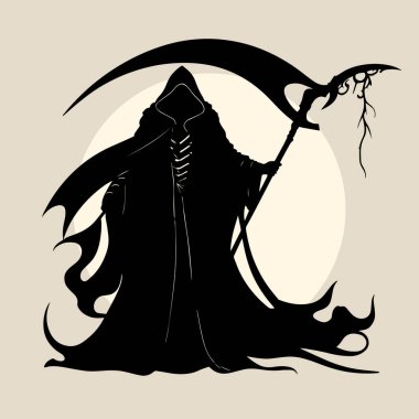 Bu Azrail illüstrasyonunun tüyler ürpertici zarafetini keşfedin. Cadılar Bayramı ruhunu çağrıştırmak ya da ölüm ve yaşam temalarını keşfetmek için mükemmel. Karanlık pelerin ve parlak dolunay arasındaki zıtlık unutulmaz bir zıtlık yaratır..