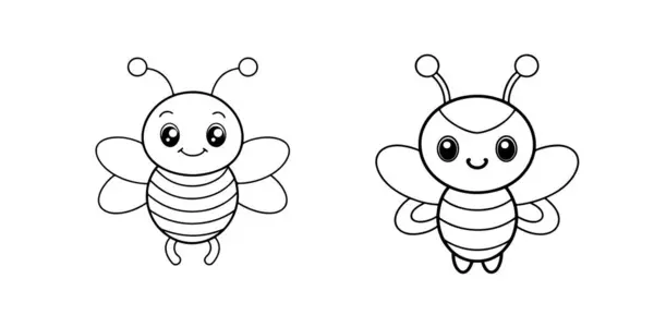 Şirin kawaii çizgi film karakteri arı boyama sayfası, anaokulu için vektör yazdırılabilir çalışma kağıtları.