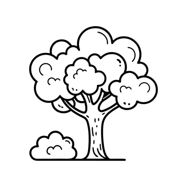 Çocuklar için bulutlu bir ağacın çizgi çizimi