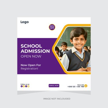 Okul giriş sosyal medya afiş tasarımı. Okulun sosyal medya pankart tasarımı setine geri dönüyoruz. Okula geri dönüş afişi. okul giriş şablonu tasarım vektörü