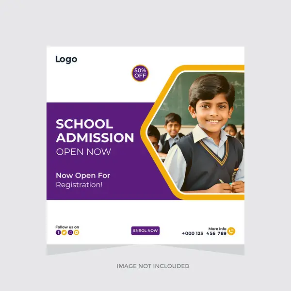 Okul giriş sosyal medya afiş tasarımı. Okulun sosyal medya pankart tasarımı setine geri dönüyoruz. Okula geri dönüş afişi. okul giriş şablonu tasarım vektörü