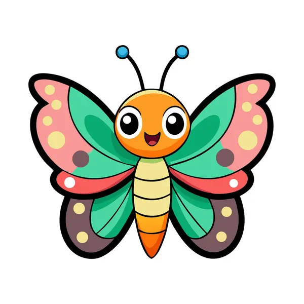 Sevimli çizgi kelebek. Beyaz arka plan üzerinde izole vektör çizim