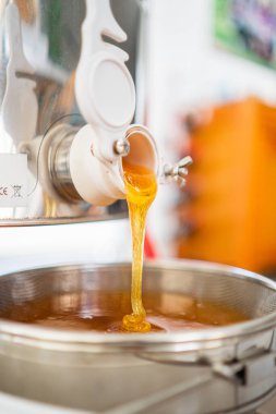 Viscouse Bee Bal Filtreleme Sieve içine Akıyor