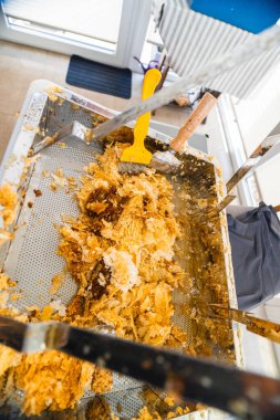 Scrachers ve Bal Balı Hasatından Sonra Toplanan Balmumu Tablası