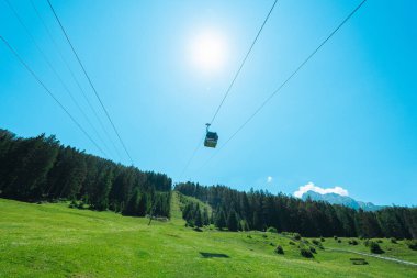 Gondol, sıcak ve güneşli bir yaz gününde Ormanın İçindeki Dağ 'a çıkıyor.