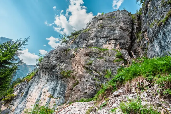 stock image Beautiful View of a Via Ferrata Stone Climbing Cliff Wall Prepared with Steel Wires