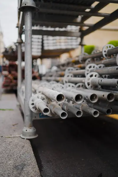 stock image Stacked Metal Poles of a Construction Scaffolding Waiting to be Built Up the Development Project Site