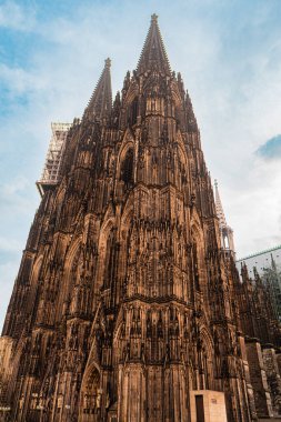 Muhteşem Gotik katedral kulesi canlı mavi gökyüzüne karşı kurulmuş mimari güzelliği ve detaylı taş işçiliğini ön plana çıkarıyor. Tarih, mimari ve kültür mirası temaları için ideal