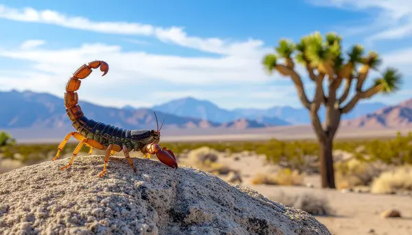 Nevada çölünde bir kayanın üzerinde bir akrep.