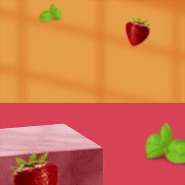 Çilekli Modern Pembe Yaya Ürün Vitrini için