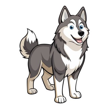 Alaska Malamute köpek vektör illüstrasyonu çizgi film tarzında beyaz arkaplanda izole edildi.