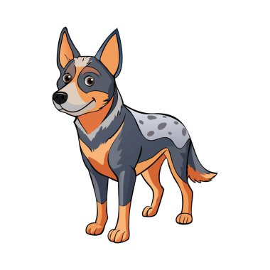 Avustralya Sığır Köpeği tasviri çizgi film tarzında beyaz arkaplanda izole edilmiş.