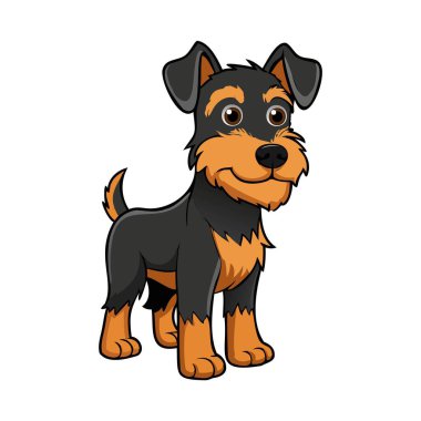 Siyah ve Tan Terrier cinsi köpek cins vektör illüstrasyonu beyaz arka planda çizgi film tarzında izole edilmiştir..