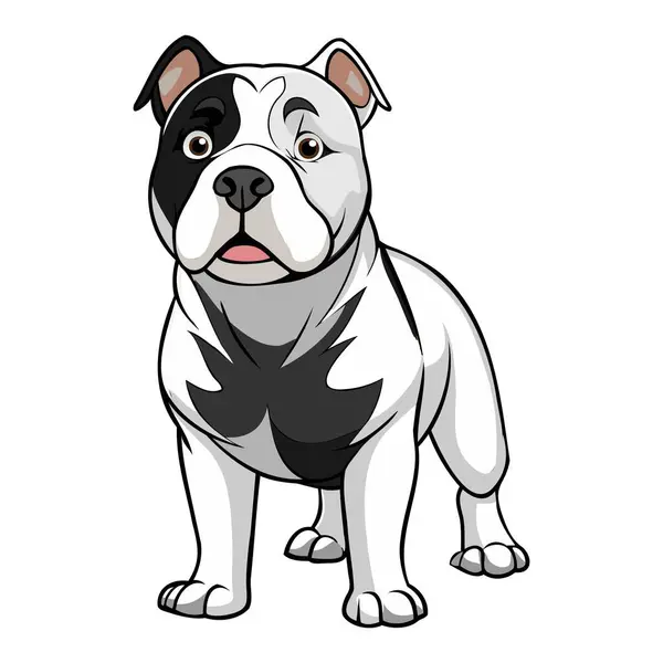 Çizgi film tarzında beyaz arkaplanda izole edilmiş Amerikan Bulldog vektör çizimi.