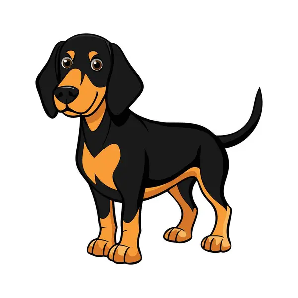 Siyah ve Tan Coonhound Dog cins vektör çizimi beyaz arka planda karikatür tarzında izole edilmiştir..