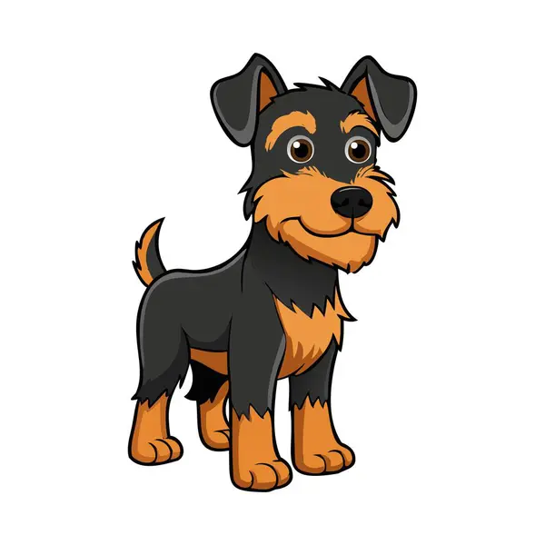 Siyah ve Tan Terrier cinsi köpek cins vektör illüstrasyonu beyaz arka planda çizgi film tarzında izole edilmiştir..