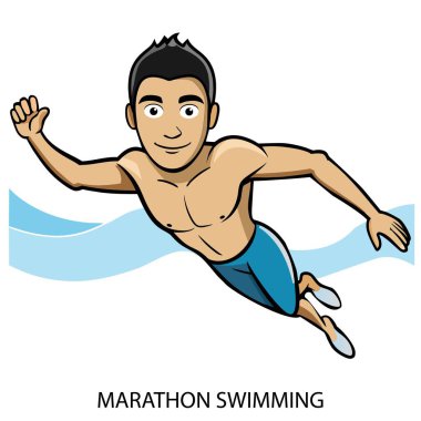 Sporcu yüzücü, beyaz arka planda karikatür tarzında izole edilmiş. Vektör illüstrasyonu.