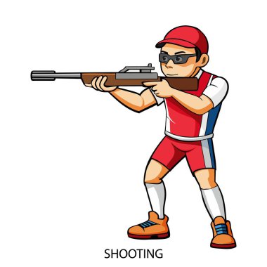 Çekim sporcusu beyaz arka planda karikatür tarzında izole edilmiş. 2024 Yaz Oyunları. Vektör illüstrasyonu.