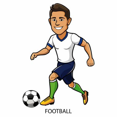 Çizgi film tarzında beyaz arka planda izole edilmiş bir futbol atleti. 2024 Yaz Oyunları. Vektör illüstrasyonu