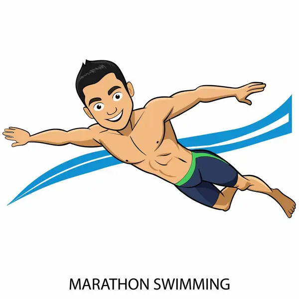 Sporcu yüzücü, beyaz arka planda karikatür tarzında izole edilmiş. Vektör illüstrasyonu.
