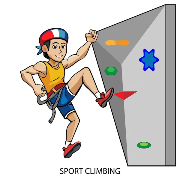 Spor tırmanışçısı beyaz arka planda karikatür tarzında izole edilmiş. 2024 Yaz Oyunları. Vektör illüstrasyonu