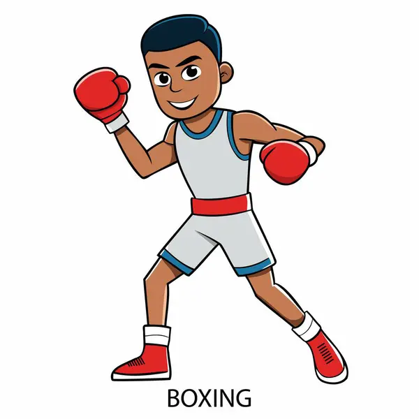Sporcu boksör, beyaz bir arkaplanda karikatür tarzında izole edilmiş. 2024 Yaz Oyunları. Vektör illüstrasyonu.