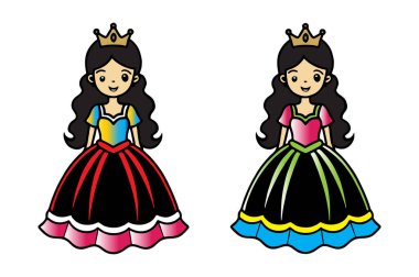 El çizimi güzel küçük prenses kız. Vektör illüstrasyonu.