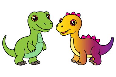 Şirin dinozor kümesi vektör çizimi 