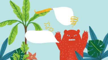 Tropikal bitkiler yaprakları ve çiçek vektör illüstrasyonu