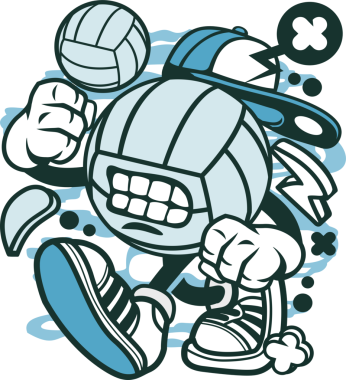 Çizgi roman arka planında izole edilmiş bir voleybol oyuncusunun vektör karikatür çizimi.