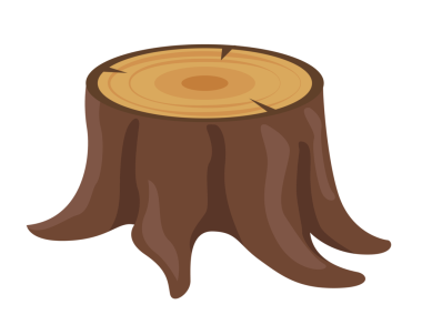 Ağaç güdük simgesiyle, karikatür tarzı