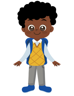 Sırt çantalı mutlu çocuk ve günlük kıyafet çizgi film vektör çizim grafik tasarımı