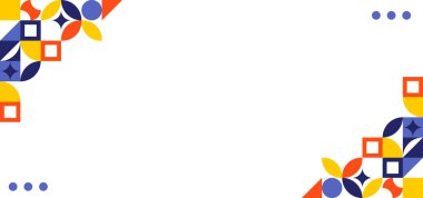 Kare ve dairelerle renkli bir tasarım. Tasarım beyaz arkaplanda..