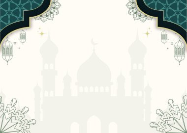 Kutlamalar için ideal bir cami silueti ve dekoratif desenlere sahip şenlikli İslami tasarım