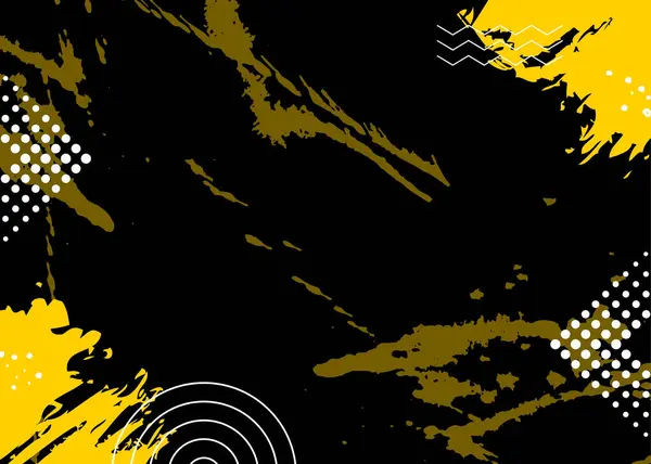 Yarım Tonlama Efektli Soyut Siyah ve Sarı Pis Grunge Geçmişi. Fırça Vuruşu İllüstrasyonlu Spor Arkaplanı