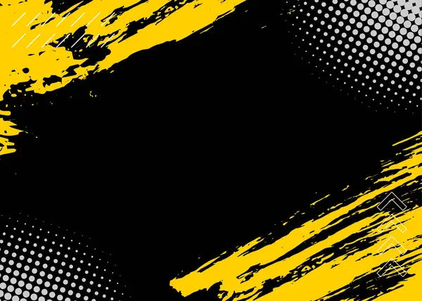Yarım Tonlama Efektli Soyut Siyah ve Sarı Pis Grunge Geçmişi. Fırça Vuruşu İllüstrasyonlu Spor Arkaplanı