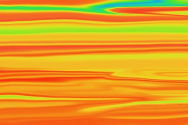 Turuncu, sarı, yeşil ve maviyi içeren, mermer veya ısı haritası efektini andıran yatay çizgilere sahip enerjik soyut bir arkaplan.