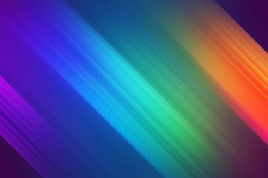 Gökkuşağı spektrumunda köşegen çizgileri olan canlı soyut bir arkaplan, mor ve mavi 'den yeşil ve turuncu' ya, dinamik bir görsel yaratıyor..